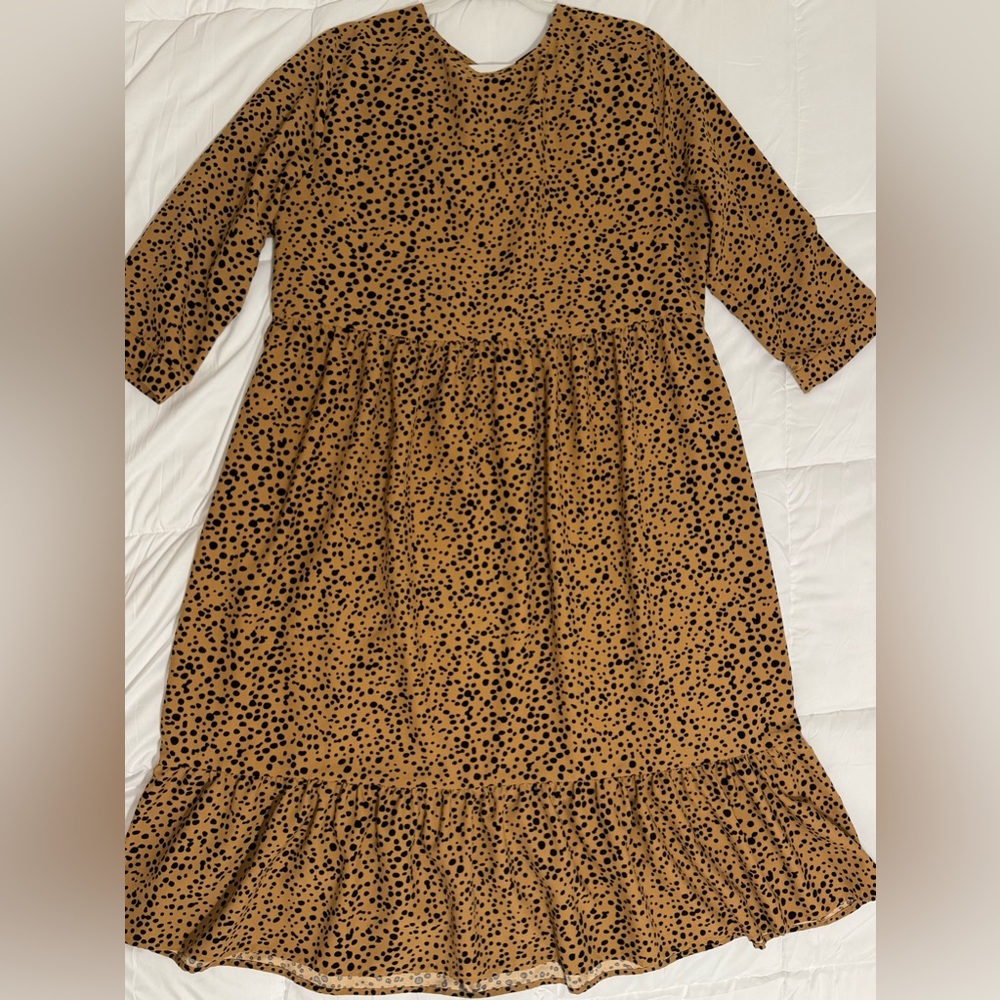 Elegant Tan Polka Dot Dress